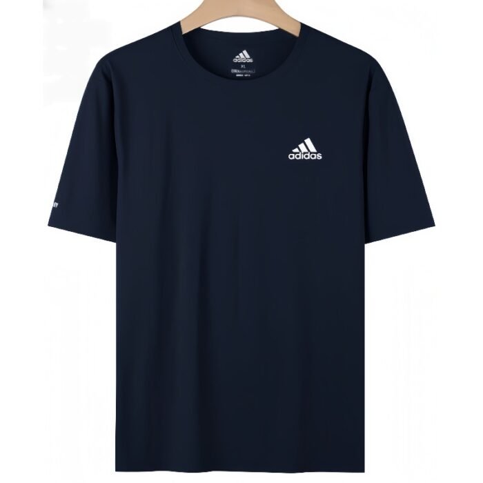 【UZ8146】adidas paxta bosilgan qisqa yengli to'q ko'k - Image 1