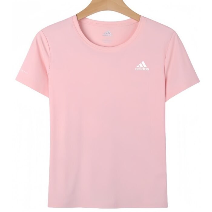 【UZ8165B】adidas toza paxta bosilgan qisqa yengli pushti ayollar - Image 1