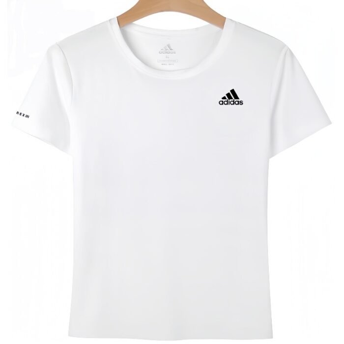 【UZ8165B】adidas toza paxta bosilgan qisqa yengli oq ayollar kiyimi - Image 1