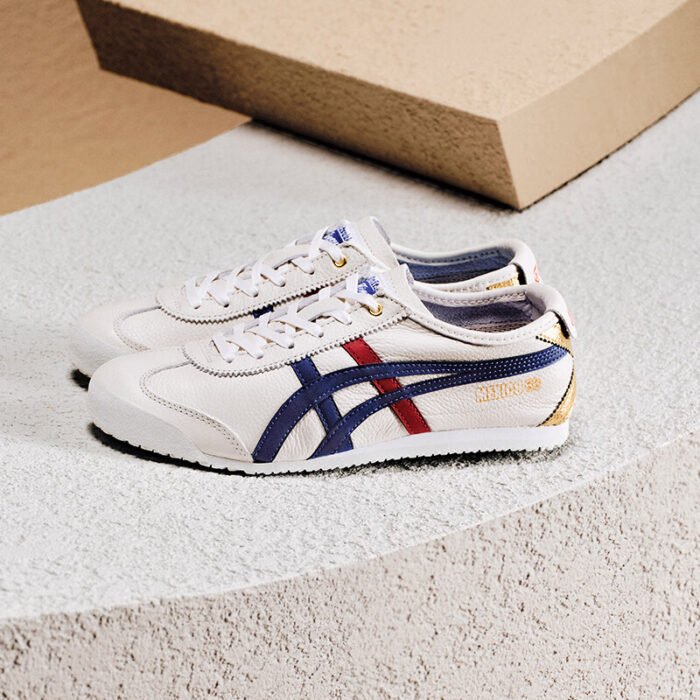 【8803】Onitsuka Tiger MEXICO 66™ Erkaklar va Ayollar uchun yozgi Retro Oltin shtamplangan kundalik oq poyabzal Oq/Toʻq Moviy - 图片 2