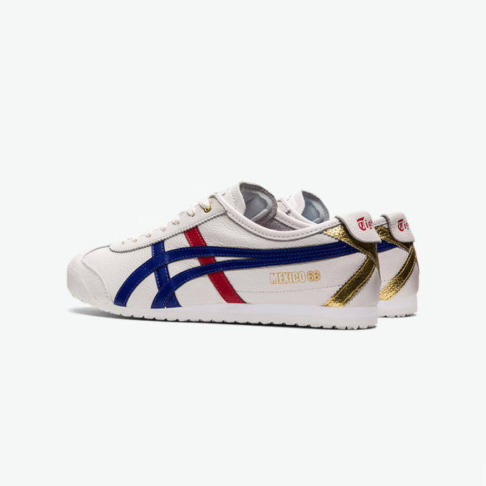 【8803】Onitsuka Tiger MEXICO 66™ Erkaklar va Ayollar uchun yozgi Retro Oltin shtamplangan kundalik oq poyabzal Oq/Toʻq Moviy - 图片 4
