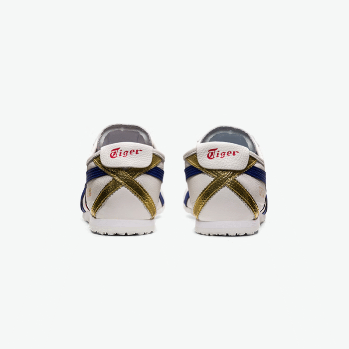 【8803】Onitsuka Tiger MEXICO 66™ Erkaklar va Ayollar uchun yozgi Retro Oltin shtamplangan kundalik oq poyabzal Oq/Toʻq Moviy - 图片 5